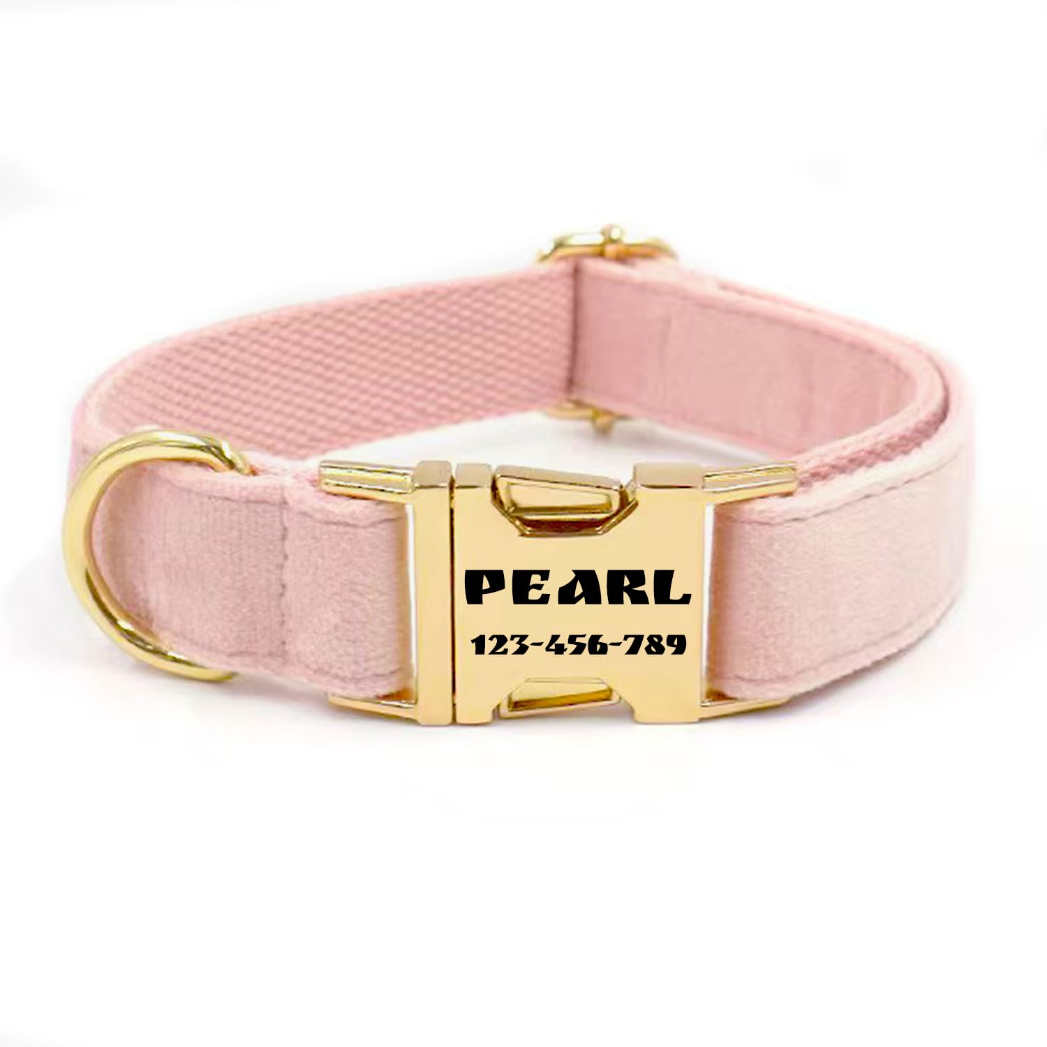 Personalized Soft Dog Collar, Laser Engraved Metal Buckle Dog Tag, Adjustable Through D-Ring, and Colors(Light Pink, M)