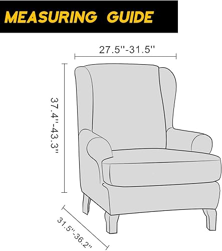 Miniatura 5 de Granbest Funda de silla de alta calidad repelente al agua con respaldo alado, 2 piezas, tela jacquard de alta elasticidad, fundas para silla de ala