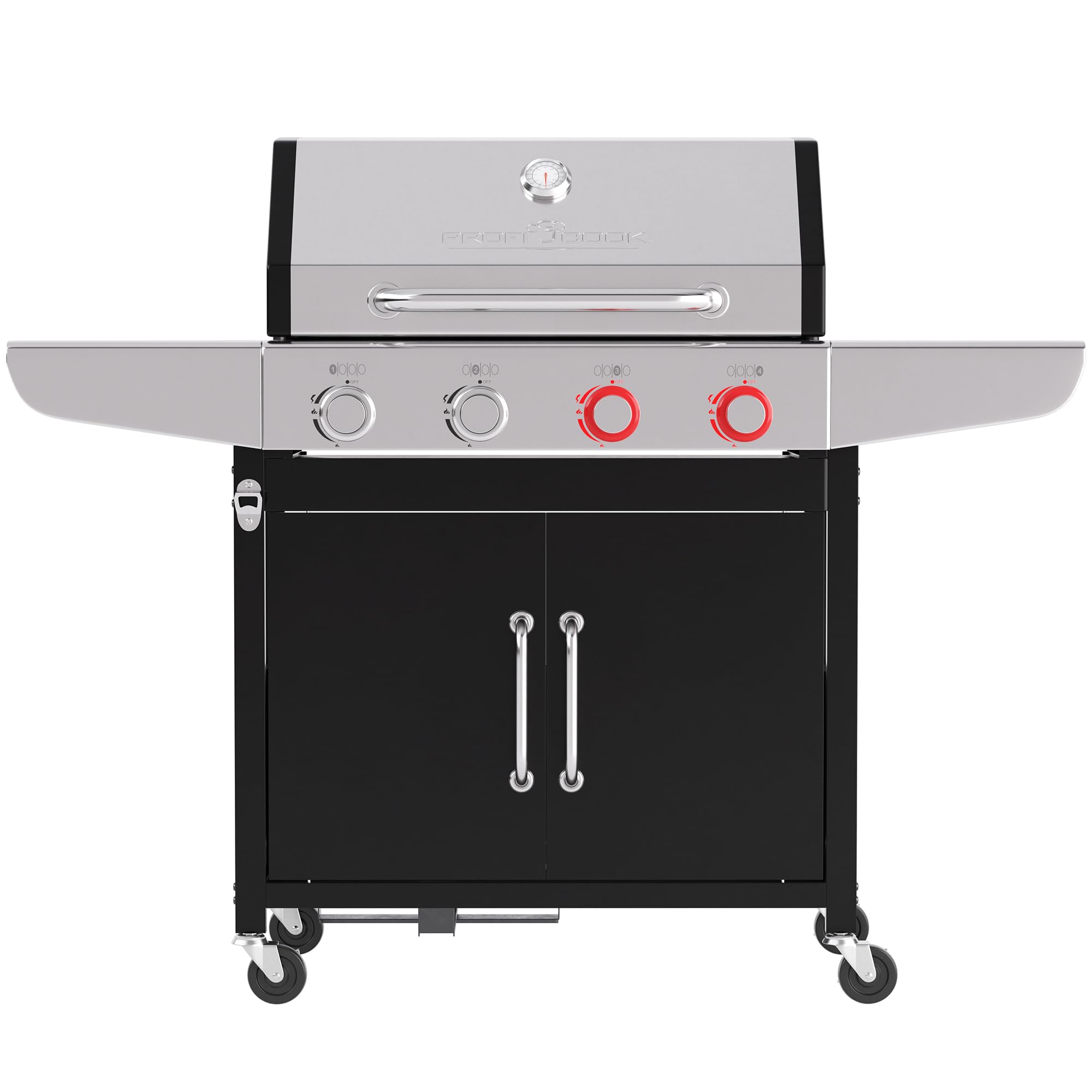 ProfiCook® Gas-grill für Temperaturen bis zu 450°C | 2 Power-Zonen | Roste aus echtem Gusseisen | Gasgrill 4 Brenner | Temperaturanzeige | Flaschenöffner | 4 Brenner | Gasgrill Balkon | PC GG 1311