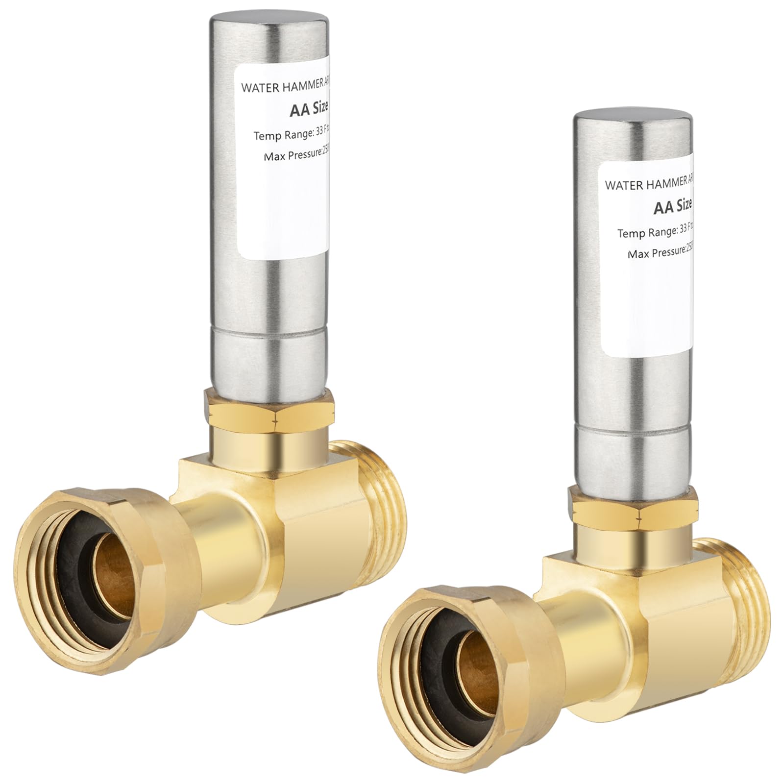 [2 Pieces] Lingmfg Water Hammer Arrestor for Washing Machine, 3/4 Inch Thread Brass LING-WMWHA-SS-S-2
