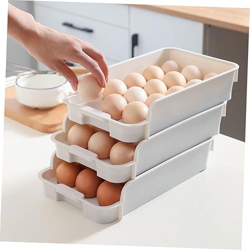 Miniatura 2 de Uonlytech Cartón de huevos con cajón de 2 piezas, dispensador de huevos para refrigerador, soporte de huevos, soporte para estante de refrigerador,