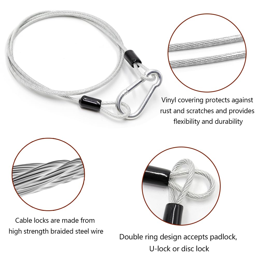 Produktbild von 4x Edelstahl-Sicherheitskabel 1 M X 3 Mm Mit Karabiner – Für Fahrrad, Motorrad, Gartenmöbel & Gepäck