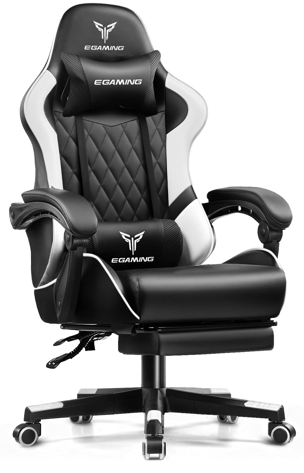 gaming chair ergonomic computer chair with footrest and lumbar support, height adjustable high back leather office chair, 360° swivel with linked armrest, for adult and teen (white and black ) similar to the stock 