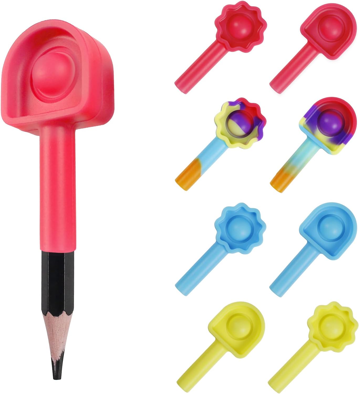 8 Pack Fidget Pencil Toppers for Kids, Stress Relief Sensory Pack Push Bubble Fidget Toys, Anti-chewable Pencil Tip， Applicable Adults Anxiety Autism