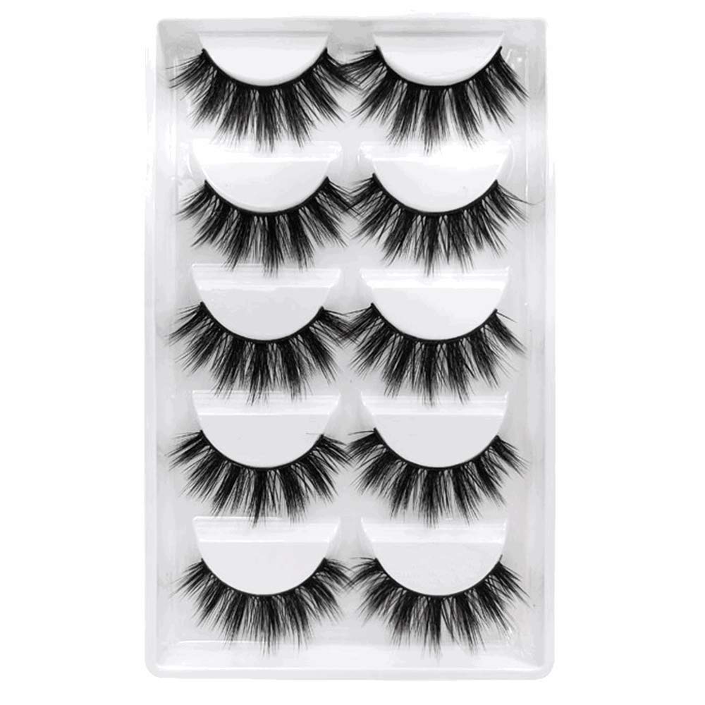 5 Pair False Eyelashes, 3D Faux Mink Fake Eyelashes Handmade Dramatic Thick Crossed Cluster False Eyelashes Black Nature Fluffy Long Soft Reusable