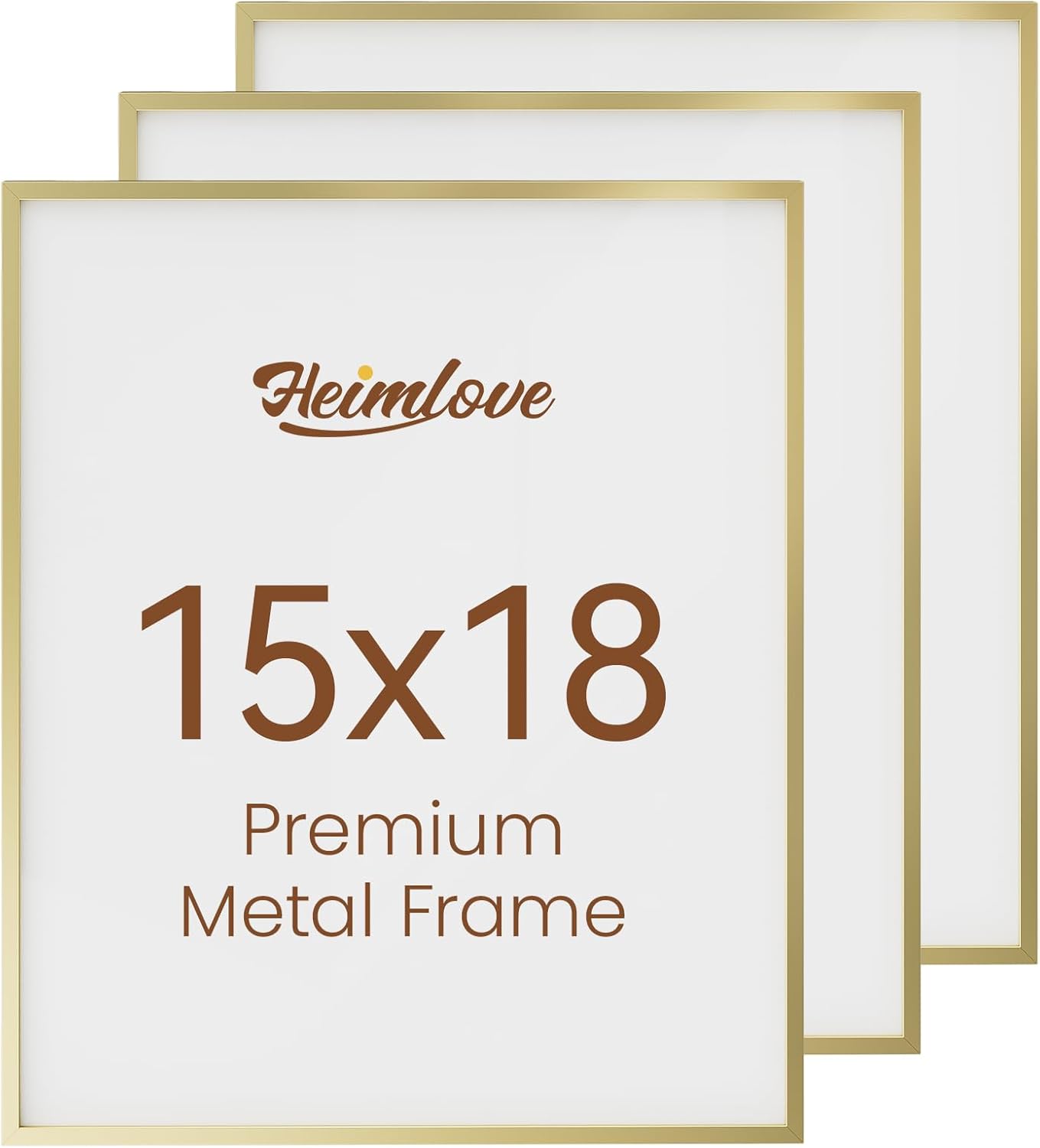 Heimlove 15x18 Aluminum Picture Frame, Metal Picture Frame Wall Mounting Horizontally or Vertically, Photo frame with Tempered Glass - Poster Frame Simple and Elegant Decor for Wall - 3 Pack - Gold 15x18 Gold-3P