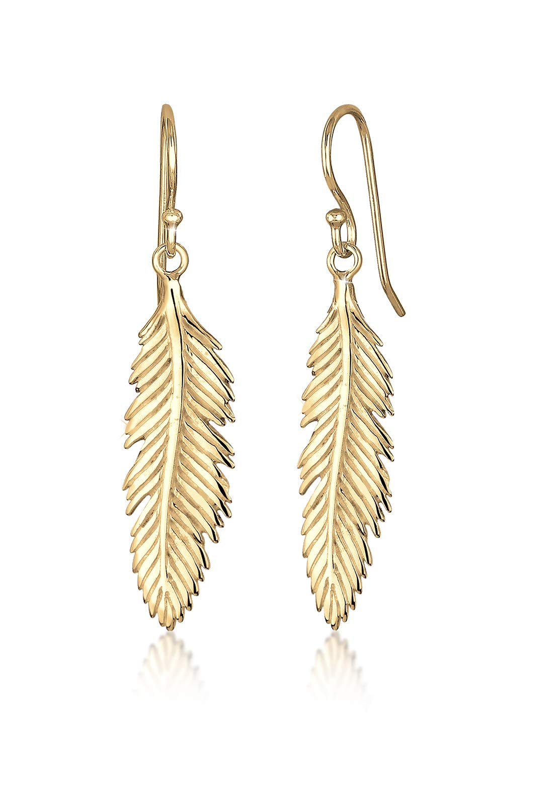Elli Women's 925 Sterling Silver Goldplated Xilion Cut Feather Earrings