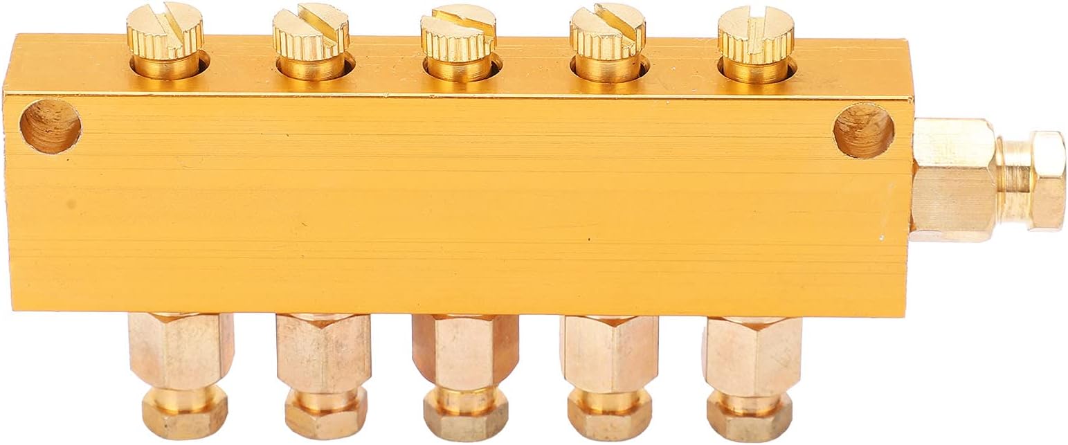 Adjustable Oil Distributor Brass Lube Piston Separator Manifold Block Lubrication Divider Valve for Centralized Lubrication System Milling Machine CNC Lathe (1 in 5 Out)