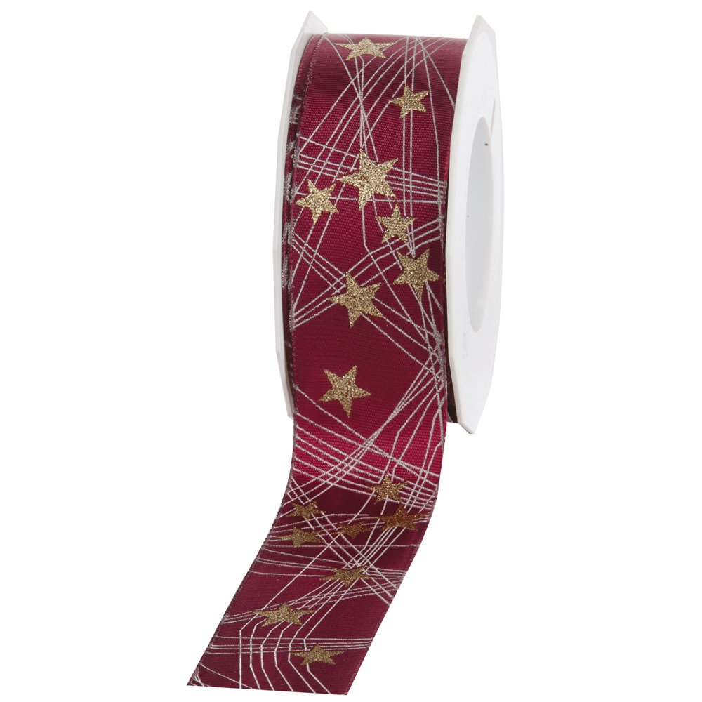 Präsent - Stars Printed Ribbon Ruby Red 20-m-Roll 40 mm width, Champagne