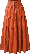 Adigaber Women's Elastic Pleated Basic Long Skirt Women's Maxi Bohemian Beach Holiday Chiffon with One Size Elastic Waist