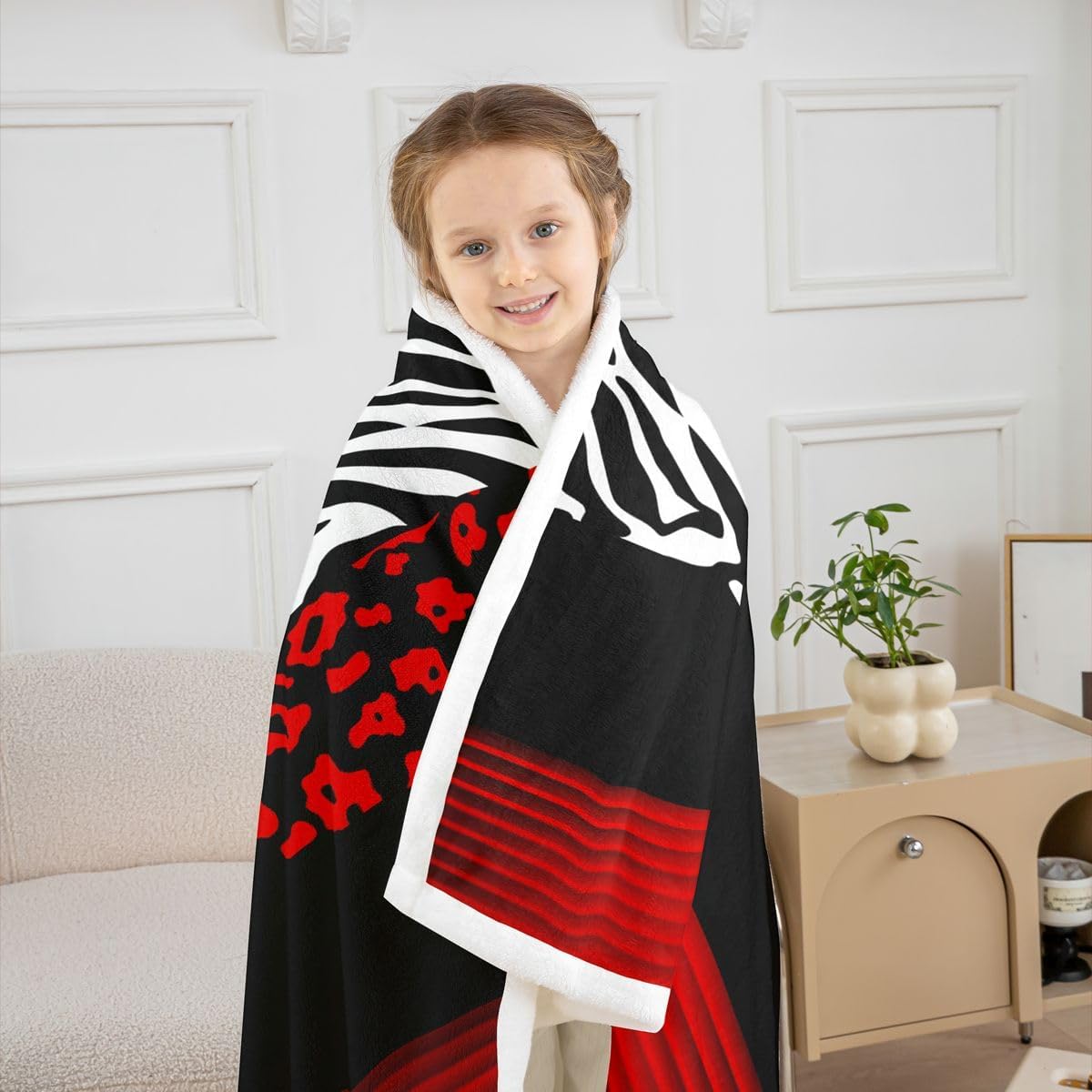 Castle Fairy Ombre Red Black Throw Blanket for Kids,Cheetah Animal Print Fleece Throw Blanket for Bedroom Sofa Dorm Decor,Leopard Zebra Lightweight Bed Blankets,40 x 50 Inches image 3
