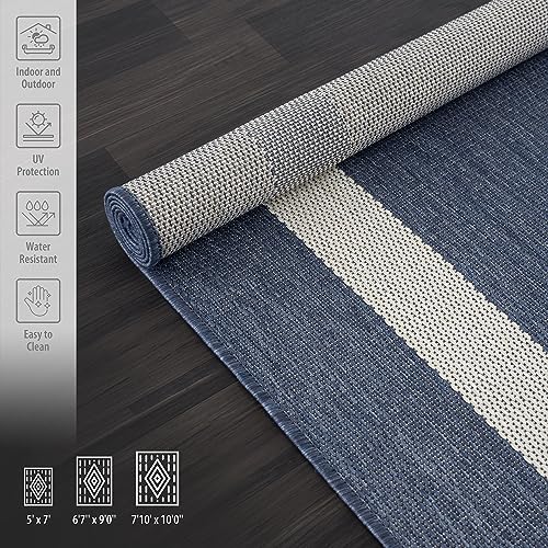 Camilson Outdoor Rug - Modern Area Rugs For Indoor And Outdoor Patios, Kitchen And Hallway Mats - Washable Outside Carpet (8X10, Bordered - Blue/White) #TOP5