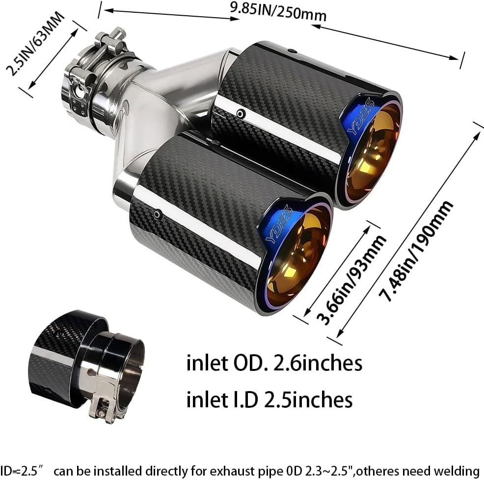 YDES 2.5 Inch Inlet Set of Dual Carbon Fiber Car Exhaust Tips Fit for BMW M Series G20 M340i 330i 330e / G42 M240i / G22 G23 M440i (2pcs) Blue