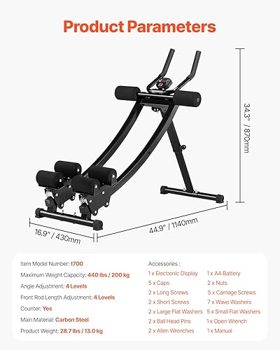 Miniatura 7 de VEVOR AB Workout Machine, Ab Workout Equipment at Home Gym, Core & Abdominal Trainers for Women, 440 lbs Weight Capacity Strength Training Ab