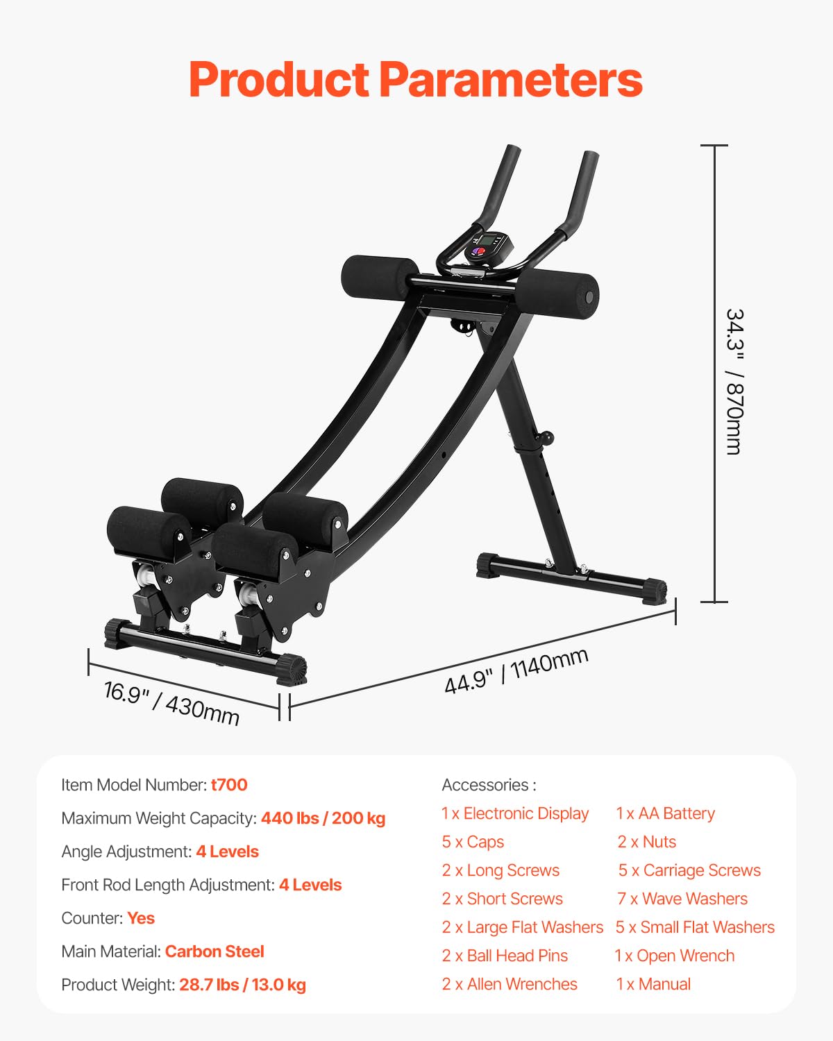 VEVOR Appareil d'Entraînement Abdominal à Double Piste, Machine Abdominale Capacité de Charge 200 kg, Entraîneur Abdominal et Force de Base, Pliable et Réglable, pour Exercice de Fitness Domicile Gym