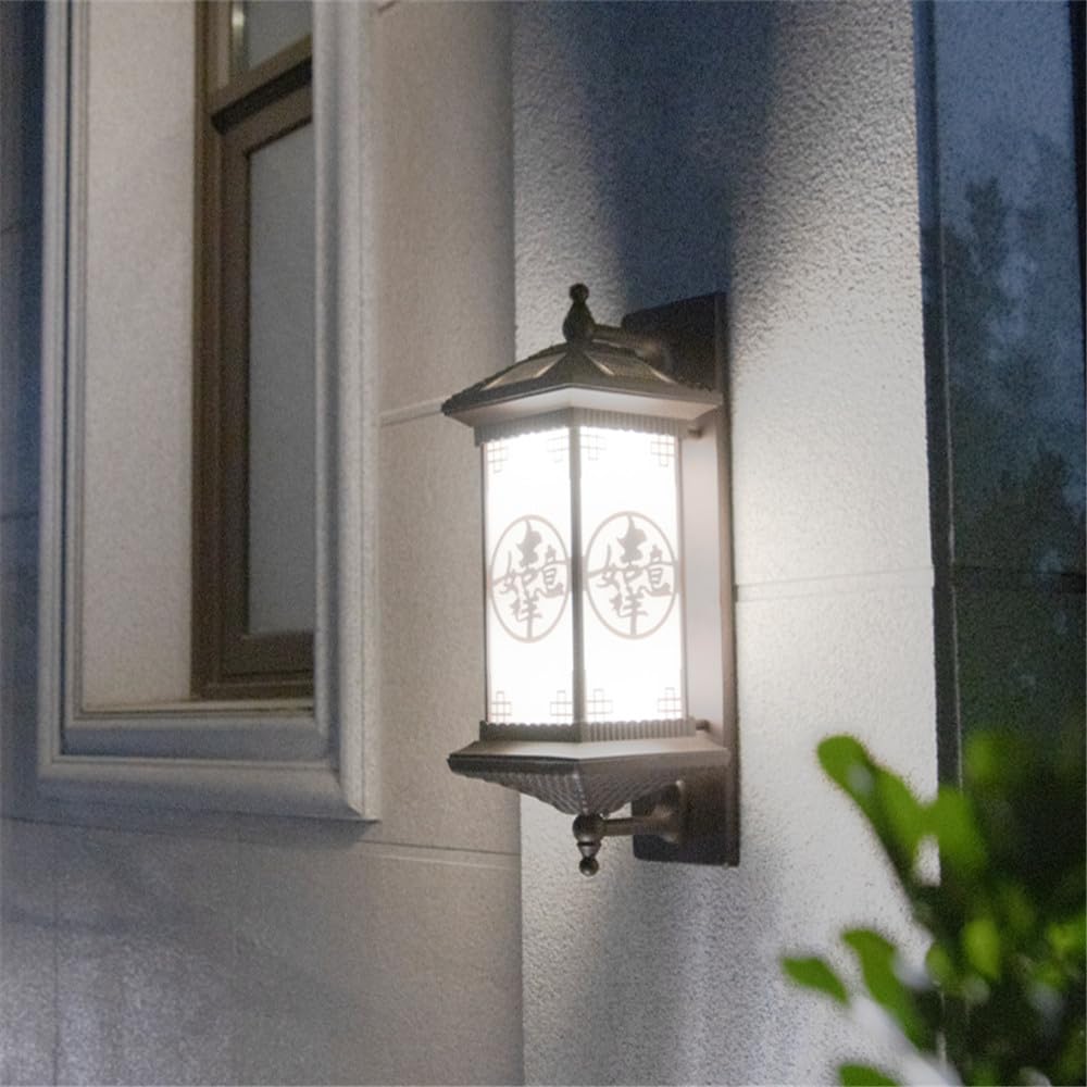 KXEcoLife Contemporary Solar Outdoor Wall Lamp Simplicity Retro Waterproof Garden Courtyard Villa Hotel Gate Balcony Hallway Art Light (D Coffee H58CM 1PCS)