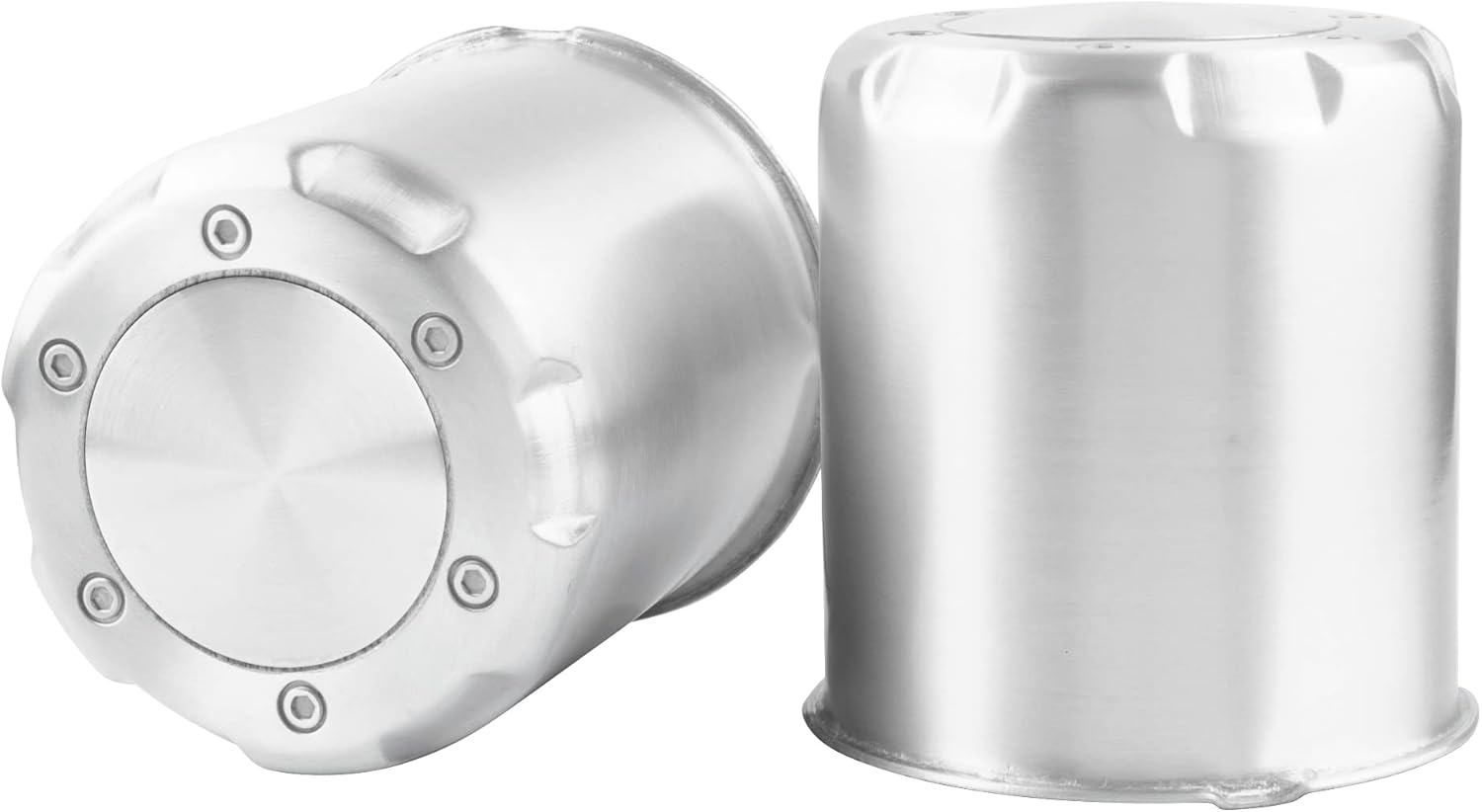 2Pcs 4.25inch Brushed Aluminum Trailer Wheel Center Cap Push Through 4.25" Bore 4.65" Tall Hub Cap for Truck SUV RV Wheel Rim, Silver Wheel Cover