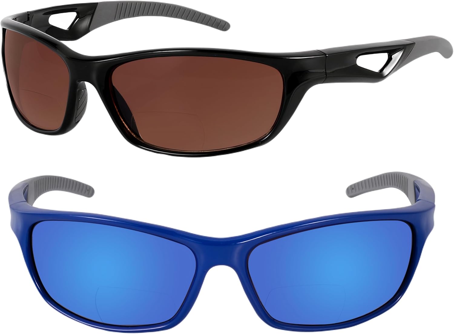 Mass Vision Bifocal Sunglasses 'The Competitor' 2 Pair of Lightweight Sport Wrap Readers with HD Lenses & UV400 Protection