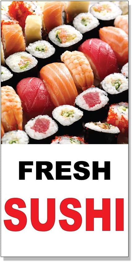 Fresh Sushi Black Red Bar Restaurant DECAL STICKER Retail Store Sign -19.5 x 48 inches