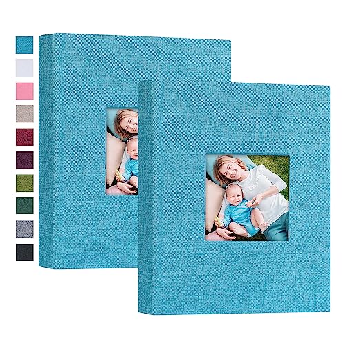 Mublalbum 2 Pack Small Photo Album 5x7, 52 Pockets, Linen Cover,Blue