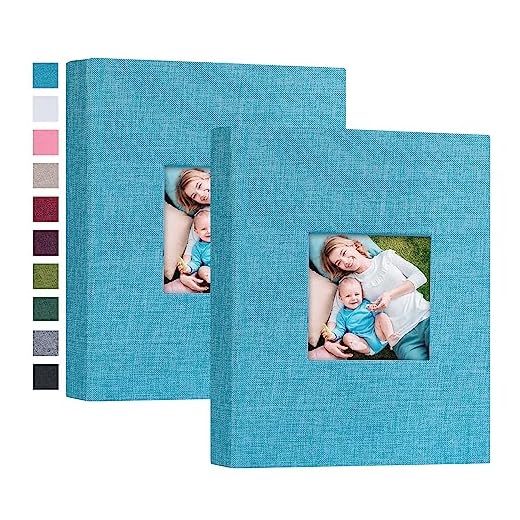 Mublalbum Small Photo Album 5x7 Photos 2 Pack Linen Cover Each Mini Photo Book 26 Pages Holds 52 Vertical 5x7 Pictures for Artwork Postcards or Picture Storage (Blue)
