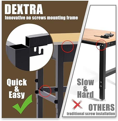 Miniatura 2 de Dextra Bancos de trabajo de 55 pulgadas para mesa de trabajo de garaje con tomas de corriente, banco de trabajo de herramientas de altura ajustable
