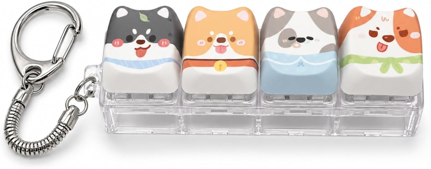 Cute Cat Keyboard Fidget Toy,Clicker Fidget Keychain,Keyboard Button Finger Clicker for Anxiety Relief,Crisp Sound, for Adults at Work, Travel, Home–Focus Boost Gift (Dog 12)