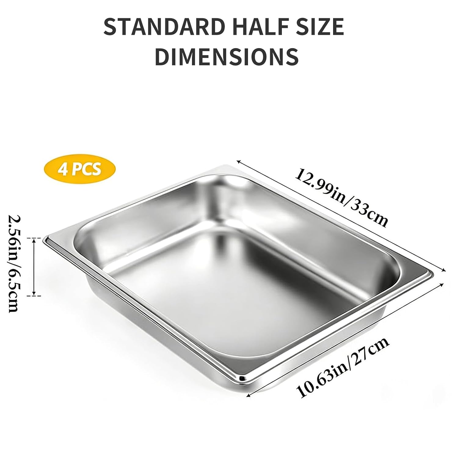 4 Pack Hotel Pans Half Size, 2.5" Deep Stainless Steel Steam Table Pan, Half Pans, Breading Trays, Steamer Pan, Hotel Pan, Chafing Dishes, Catering Trays for Hotel, Restaurant, Party, Buffet
