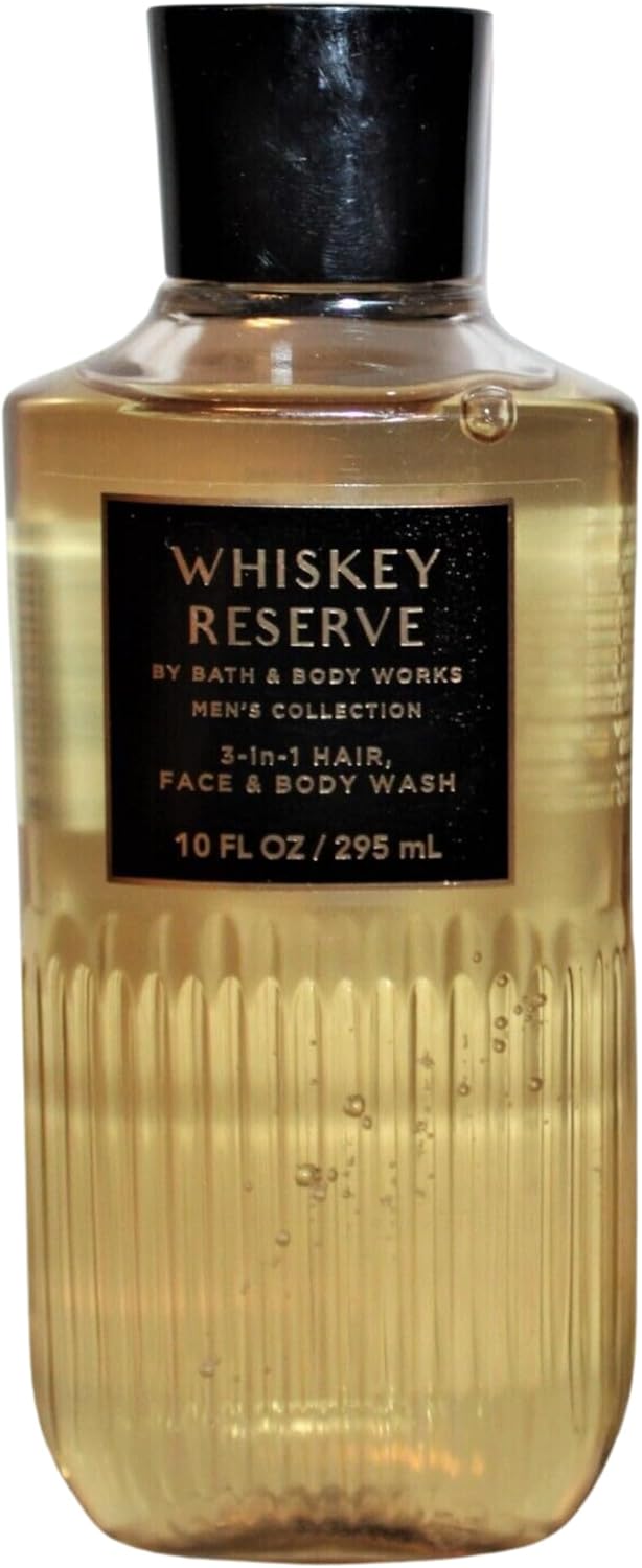 Shower Bathing Gift Set Bundle with 10 ounce Bath and Body Works Shower Gel Soap & Loofah Pouf Sponge - Gift, Birthday, Mother's Day (Whiskey Reserve)