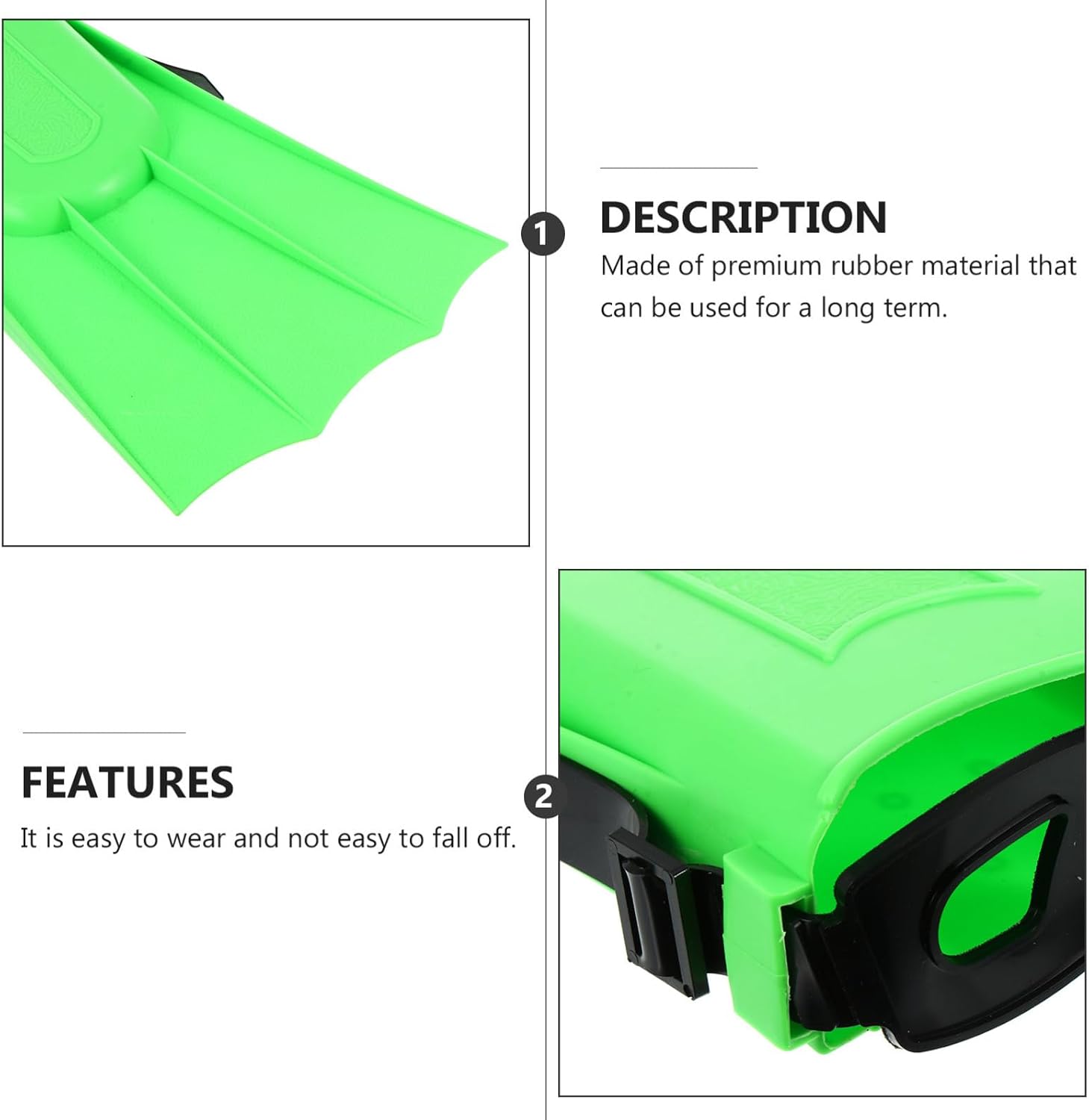 GLEAVI Swim Training Fins Short Rubber Flippers for Adults Green Size 40-44 Unisex Swimming Supplies for Pool and Beach Training