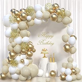 Luftballons Gold Weiß Arch Kit, 97 Stück Weißsand Gold Ballon Girlande mit Luftballons Beige Ballons Konfetti für Geburtstagsdeko Party, Babyparty, Baby Shower, Boho Hochzeitsdeko, Verlobungs deko