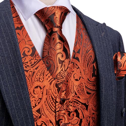 Image of Barry.Wang Men's Suit Vest Tie Bowtie Set Formal Silk Paisley Waistcoat Hanky Cufflinks Lapel Pin Set Wedding Party 7PCS