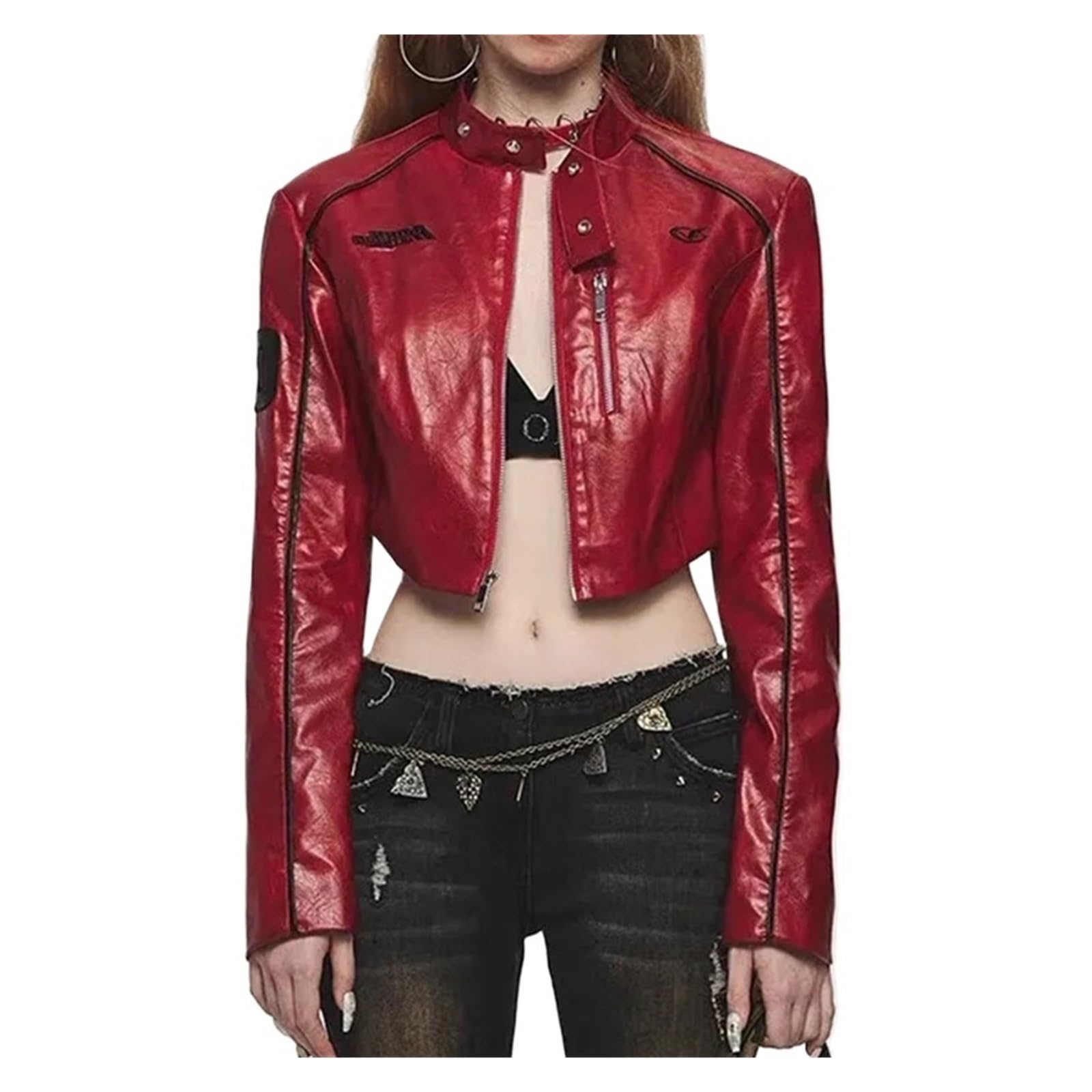 Veste De Moto Slim En PU Avec Patch Lettre Y2K
