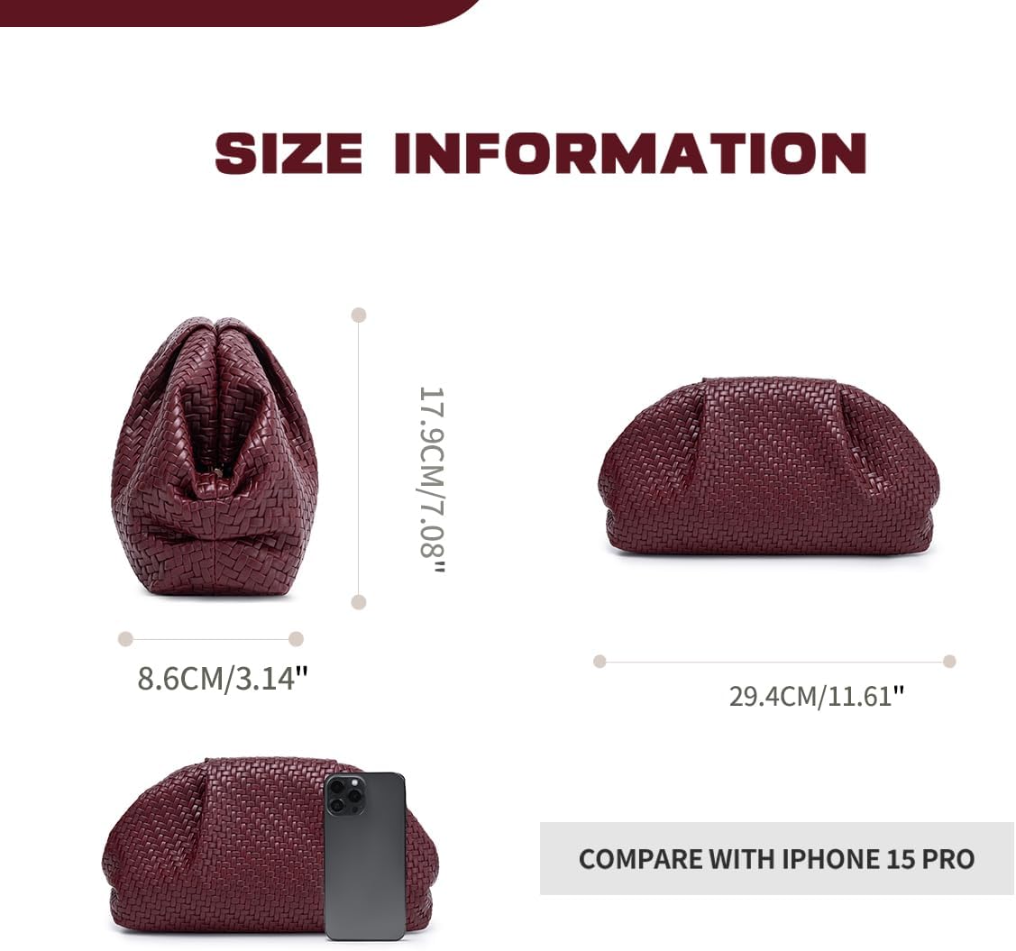 PHILOMENA Women's Woven Evening Bag Vegan Leather Clutch Purse Dumpling Ruched Bag Party Wedding Elegant Handbags