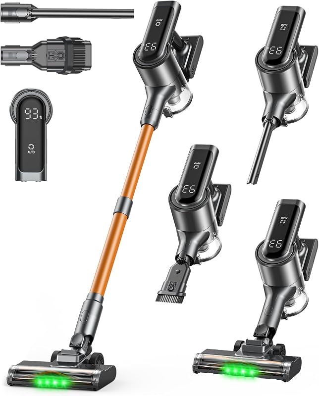 Mr.ego Stick Vacuum Cordless, 550W/45Kpa Vacuum Cleaners for Home | Up to 65‑Min Runtime, Anti-Tangle & Self-Standing, Self-Standing and LED Display, Vacuum Cleaners for Floors/Pet Hair/Carpets