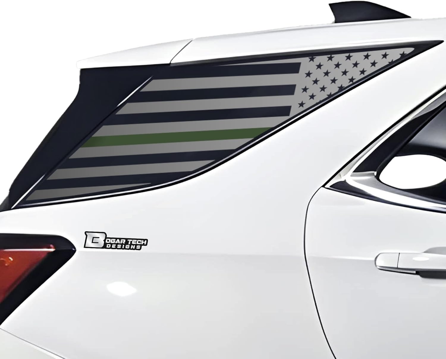 BOGAR TECH DESIGNS Precut Quarter Window American Flag Vinyl Decal Sticker Compatible with Chevrolet Equinox 2018-2024, Matte Black