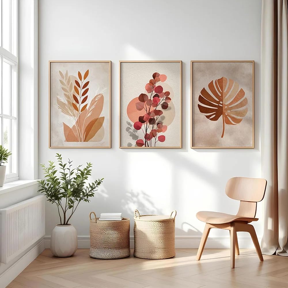 Herbe de la pampa et eucalyptus en triptyque toile pour habiller un grand mur vide