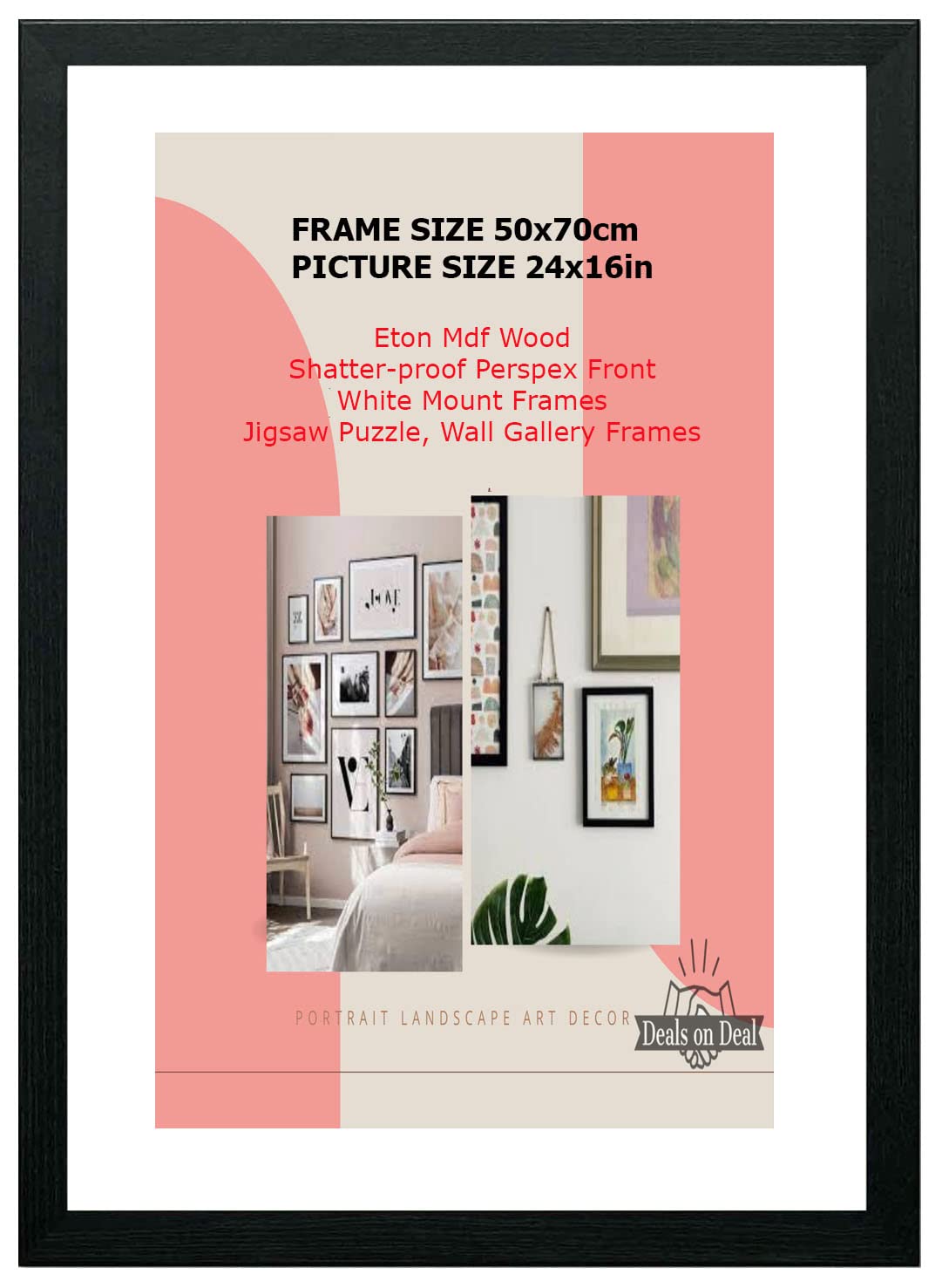 DEALS ON DEAL Poster frames 50x70cm with Mount for 24x16 | Clear Acrylic Solid Wooden Picture Frames | Jigsaw Puzzle Wall Décor display Horizontally or Vertically