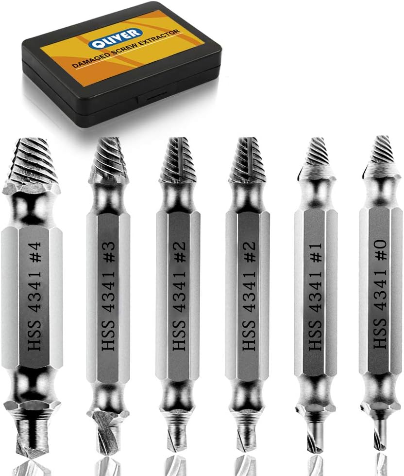 Damaged Screw Remover and Extractor Set by Qliver,Set of 6 Stripped Screw Removers,Speed Out Drill Bits Guide Set for Removal of Broken or Damaged Screws (Black)