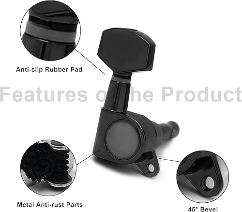 Miniatura 7 de SAPHUE 3+3 sintonizadores de guitarra semicerrados, clavijas de afinación, llaves, cabezales de máquina para guitarra acústica o eléctrica (negro)