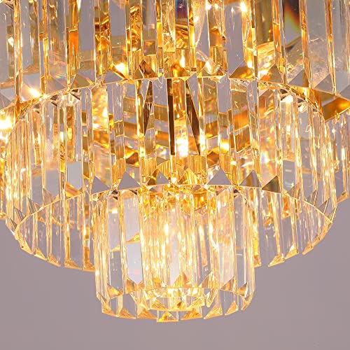 DSRJ HOME Contemporary Luxury Crystal Chandelier, Gold, 24" Width 20" Height, 5 Tiers 13 Lights,Pendant Lamp for Dining Living Room Bedroom