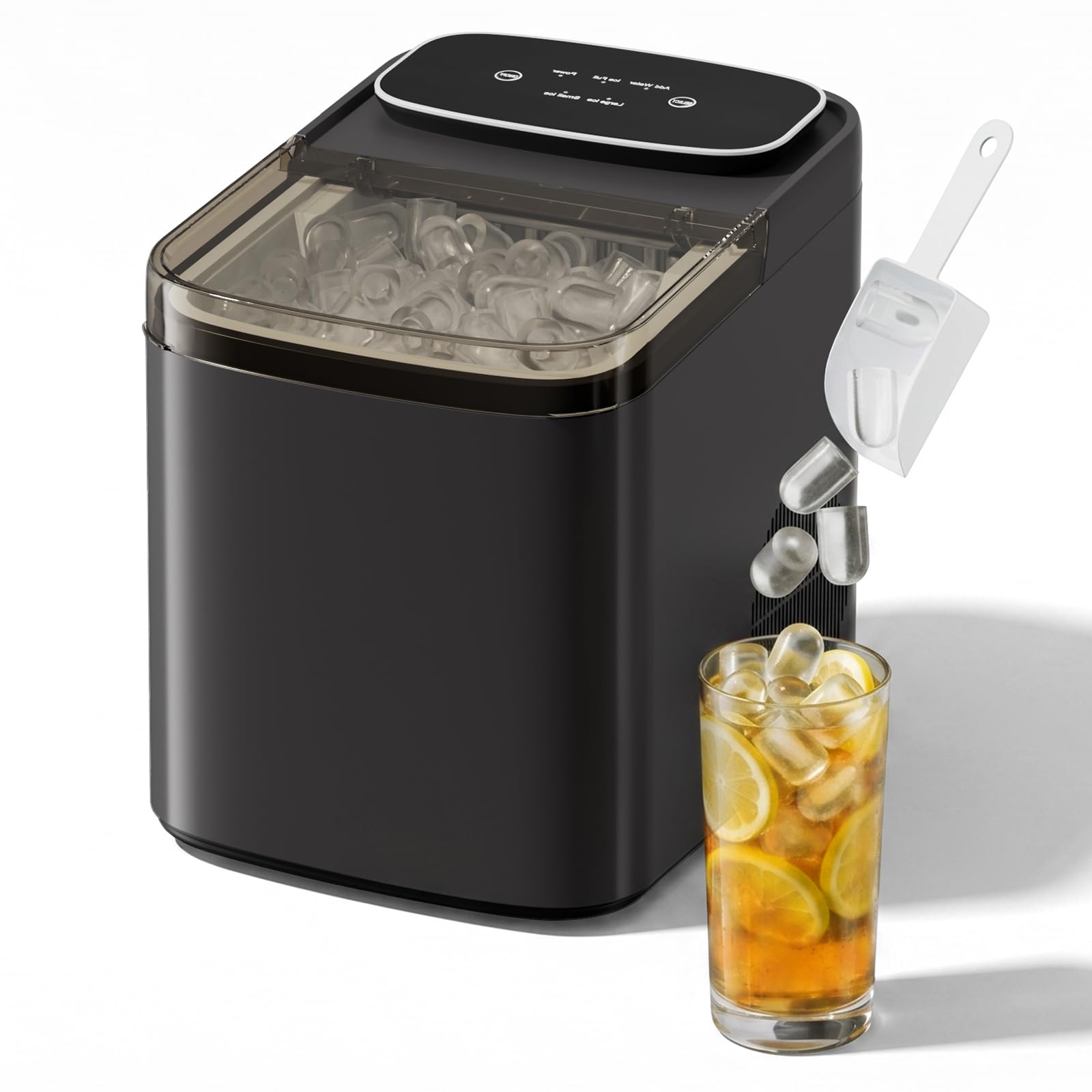 ROVSUN Eiswürfelmaschine Selbstreinigend 12 kg/24 h, 9 Kegeleis in 6-10 Minuten, Eiswürfelbereiter mit Eiswürfeln von 2 Größen Ice Maker 1,2-Liter-Wassertank & 0,5-kg-Eiskorb