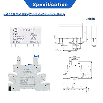 (2Pcs)5V Silm Relay Din Rail;DC 5V;HF41F/5-ZS 5 Pin 1NO 1NC 6A SPDT with LED Indicator with Socket Base;Max 6A 250VAC;