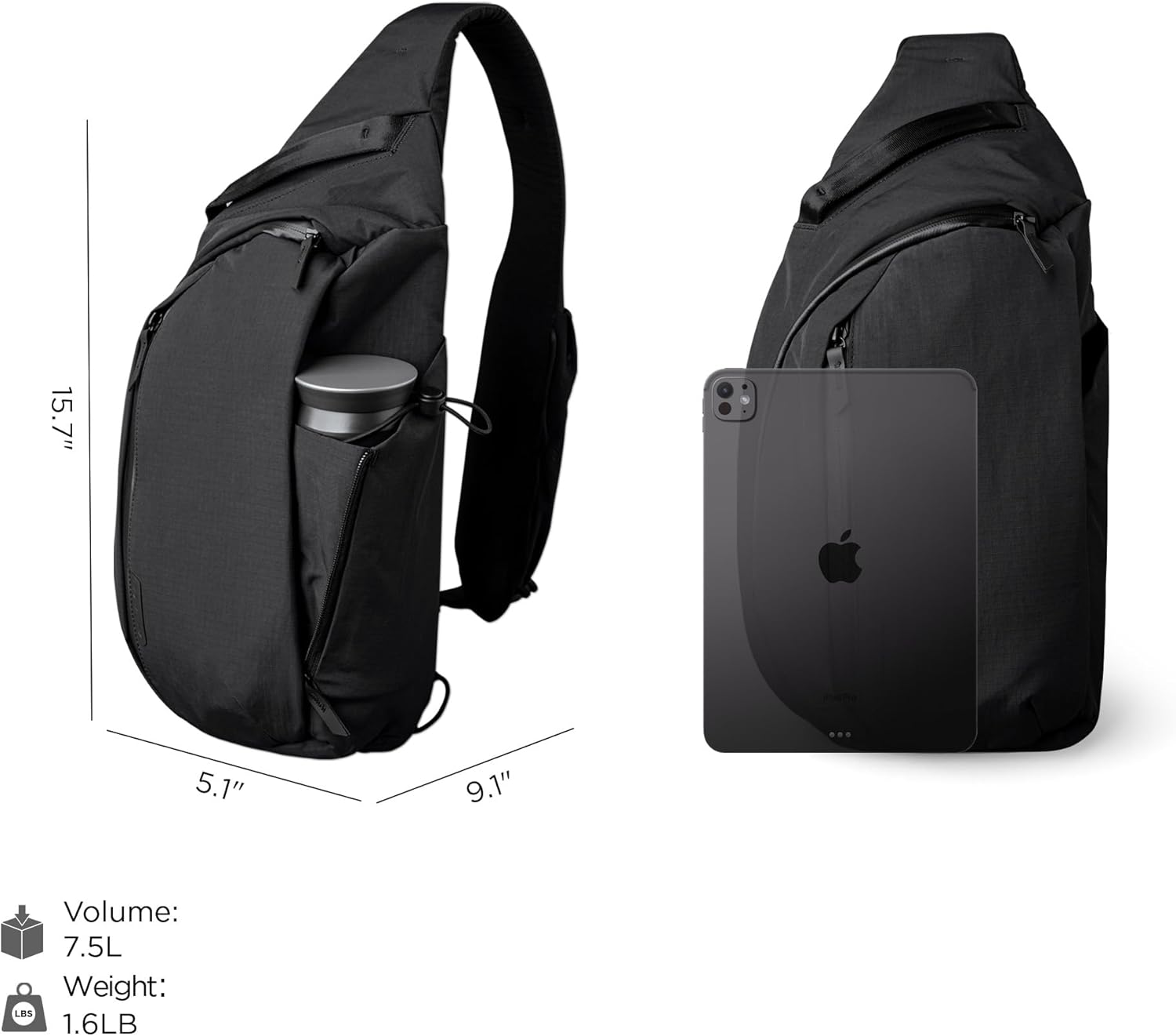 ALPAKA Metro Crossbody Right Shoulder 7.5L - Crossbody Bag Men,Sling Backpack - Fits 11" Tablet - Single Shoulder with YKK Zipper - Expandable Water Bottle Pocket - Phone Sleeve- Black Axoflux 210D - Image 4