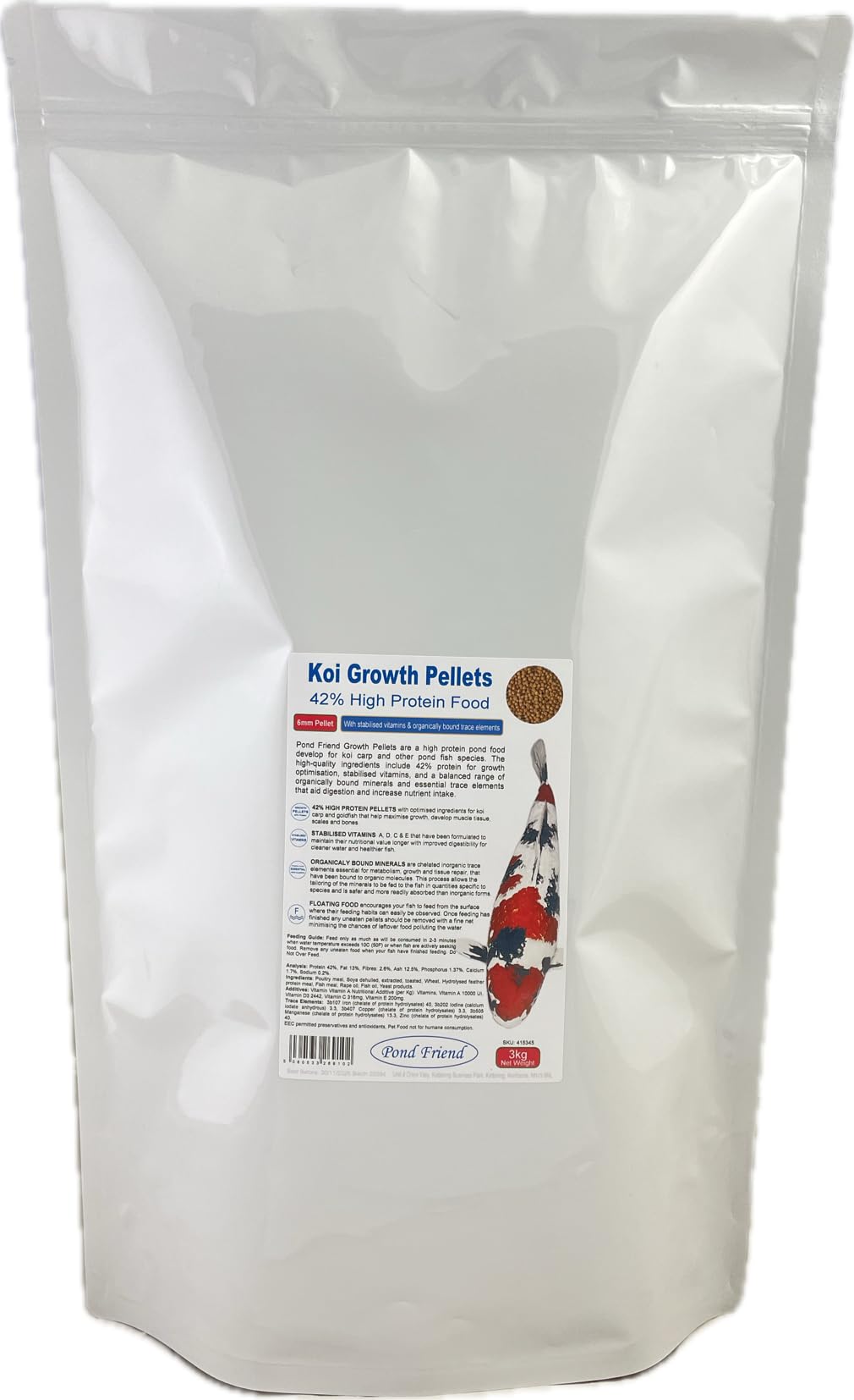 Pond Friend Koi Growth Pellets Floating Fish Food 3kg 6mm Carp & Goldfish High Protien Diet For Fast Growth