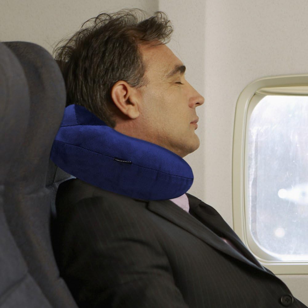 urophylla Inflatable Travel Pillow for Airplane, Soft Velvet Inflatable Travel Neck Pillow for Airplanes, Train, Car, Home and Office with Packsack & Comfortable Velvet - Blue - Image 6