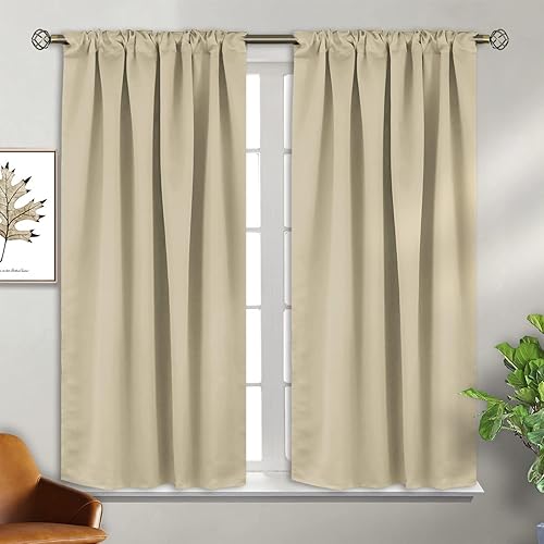 Miniatura 8 de BGment Cortinas beige, con pasabarras y trabillas, oscurecen habitación y aíslan térmicamente, para dormitorio, ventana pequeña o sala, 2 paneles de