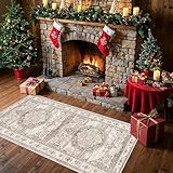 Washable Hallway Ktichen Runner Rugs: 2x6 Indoor Table Runners for Bedroom Bathroom Non-Slip Soft Stain Resistan Carpet for Entryway Laundry Dining Room Foyer (Beige,2x6)