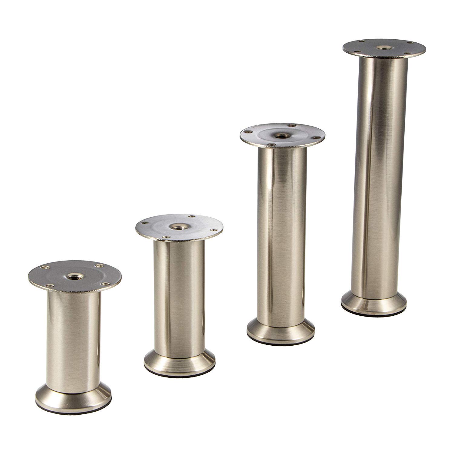 Gedotec 4X Pies de Muebles Pata de Mueble Pie Ajustable Acero Finish Altura Regulable + 10MM - Aspecto de Acero Inoxidable, 200 mm
