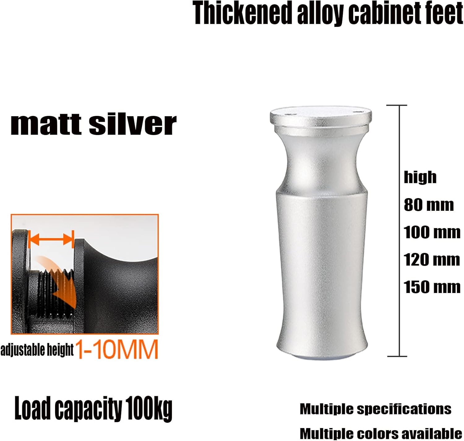Solid Metal Legs Adjustable 6 Inch High 4PCS Titanium, Furniture Replacement Parts, Round Cone Solid Metal Furniture Legs, Stable Load-Bearing, Not Easy to Tilt
